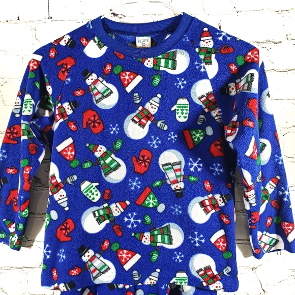 The Childrens Place blue fleece snowman PJ set - Picture 3 of 7
